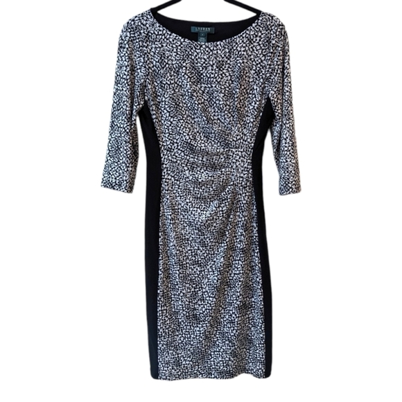 {EUC} Lauren Ralph Lauren Women's B&W Crosshatch Jersey Sheath Dress (2) - Picture 1 of 4